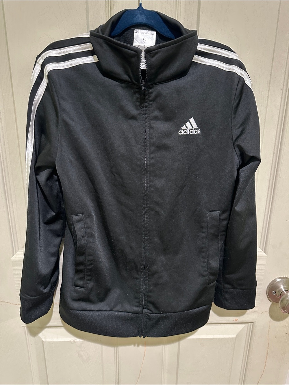 adidas Black Jacket with White Shoulder Stripes